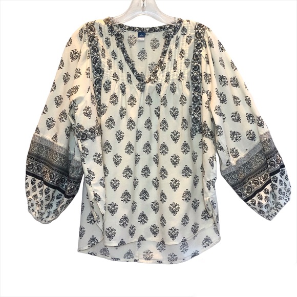 Old Navy boho peasant blouse gray and cream medium petite - Picture 14 of 14